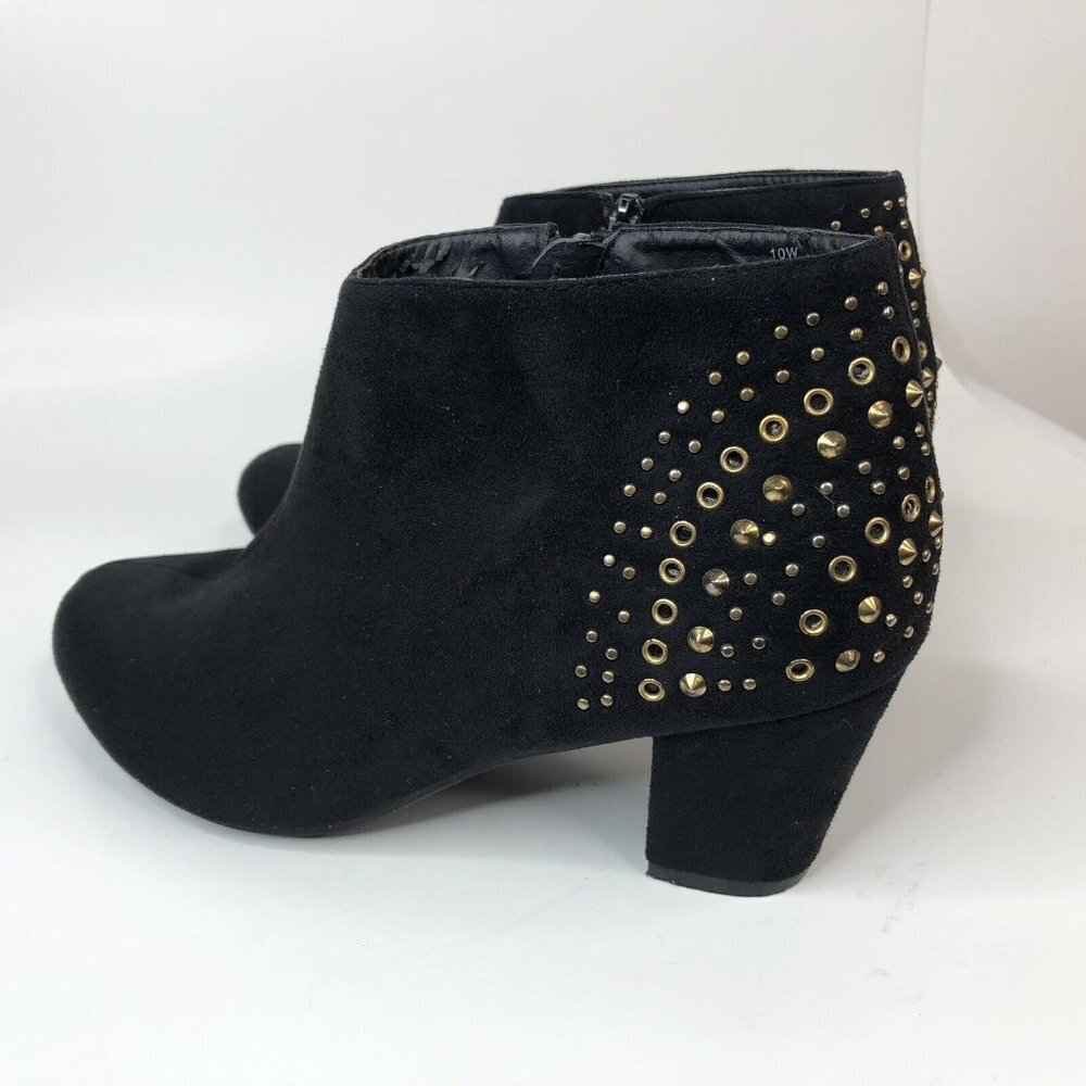 Lane Bryant Womens Gold Studded Ankle Boots Size 10W Black Suede 922080